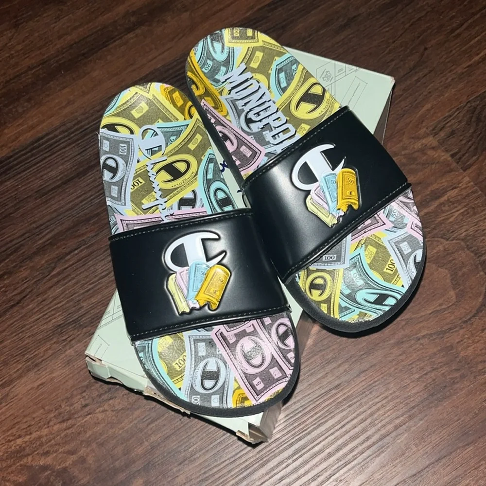 NEW Champion IPO Monopoly Money Stacks Black Slides Size 13 Streetwear Youth